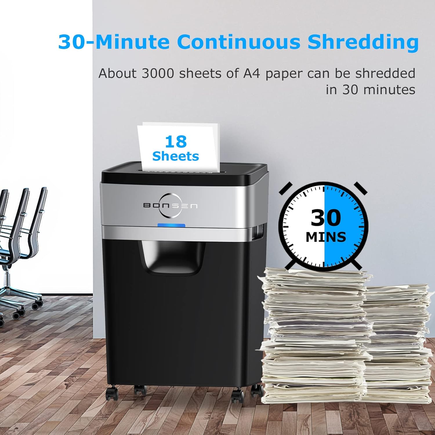 BONSEN 18-Sheet Paper Shredder, 30-Minute Heavy Duty Cross-Cut Paper, CD and Credit Card Shredder for Office