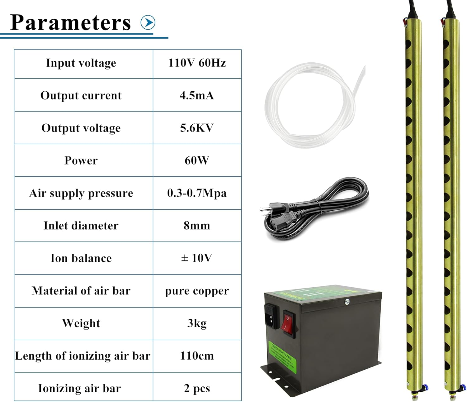 YUCHENGTECH Antistatic Ionizing Air Bar Anti Static Ionizing Bar Copper ESD Static Eliminator with 5.6KV High Voltage Generator 110V (110cm)