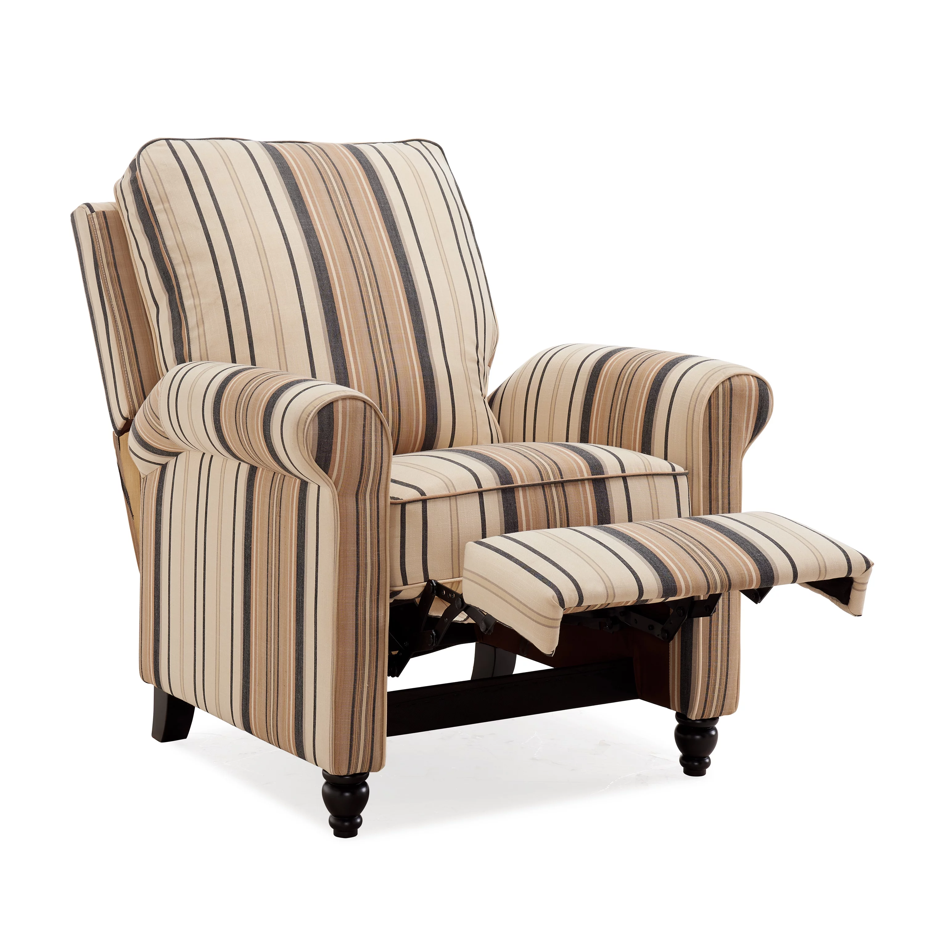 Homesvale Push Back Recliner Chair, Brown and Black Woven Stripe