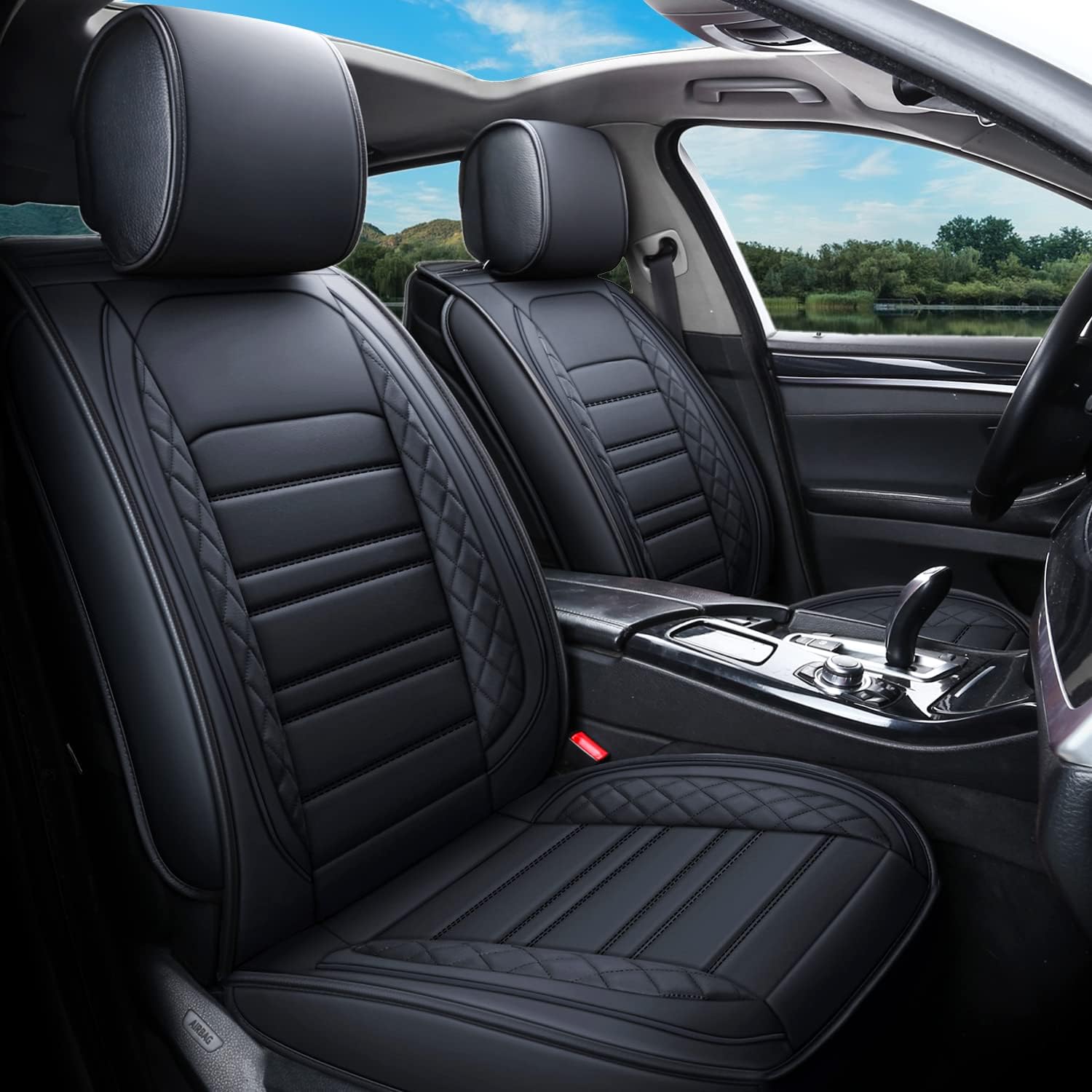 Car Seat Covers Full Set, 5 Seats Universal Leather Seat Cover for Cars Non-Slip Automotive Seat Covers Fit for Most Sedan SUV Truck (Full Set, Black)