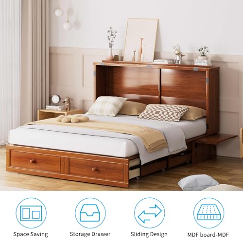 Mjkone Queen Murphy Bed Cabinet with Tri-Folding Mattress