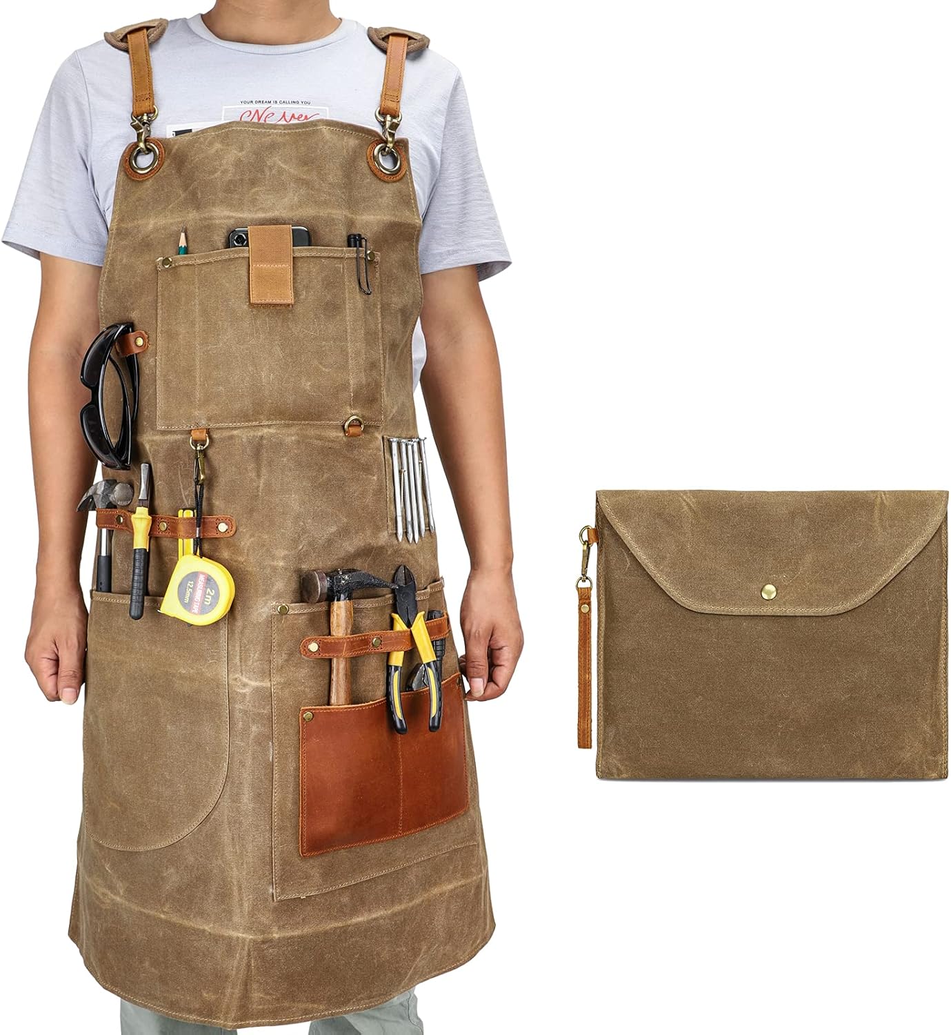 Heavy Woodworking Aprons for men, Gift for Woodworker,11Tool Pockets,Durable Waxed Canvas