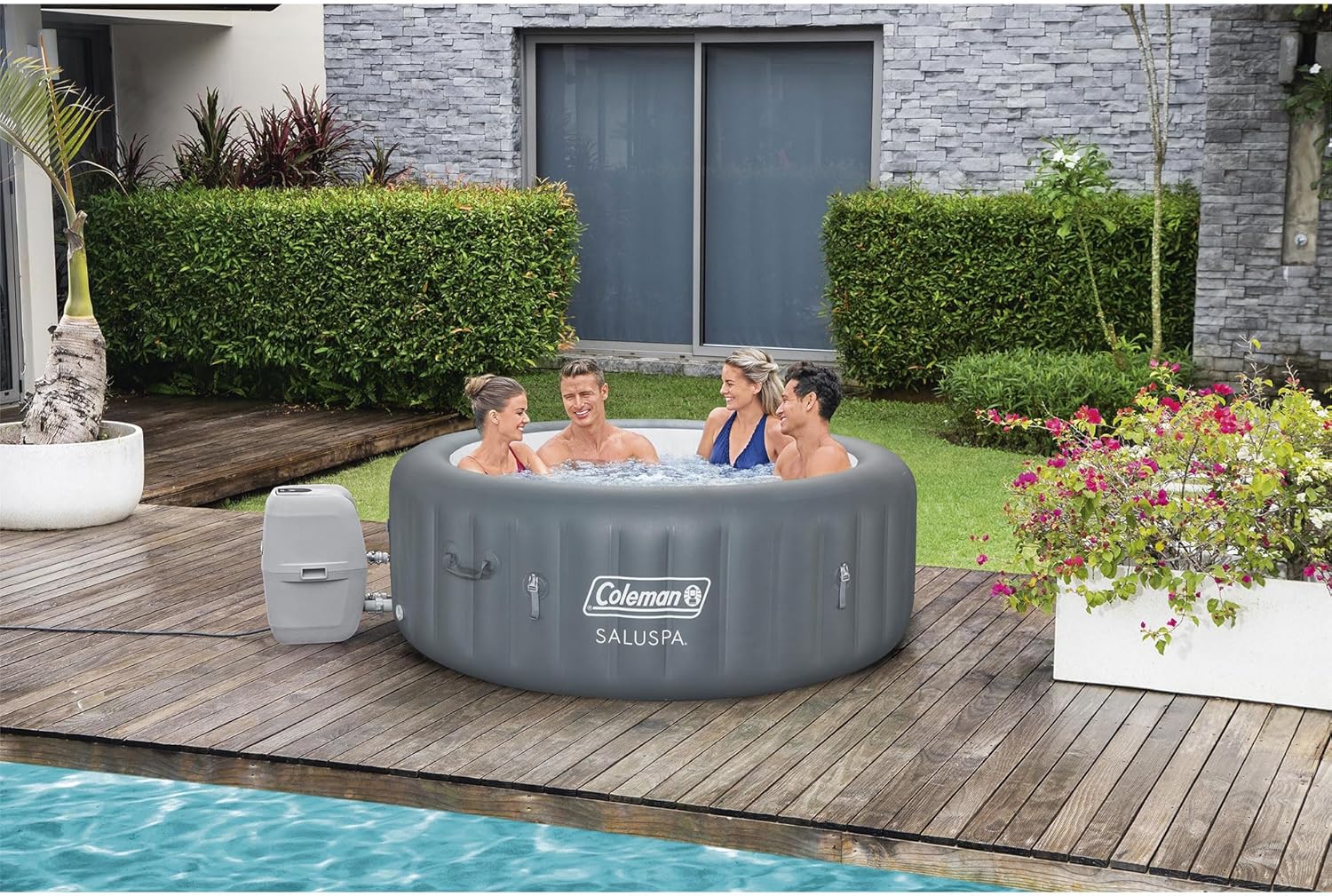 Bestway Coleman Palm Springs 4 to 6 Person EnergySense Smart AirJet Plus Inflatable Hot Tub Outdoor Spa with 140 AirJets and Insulated Cover
