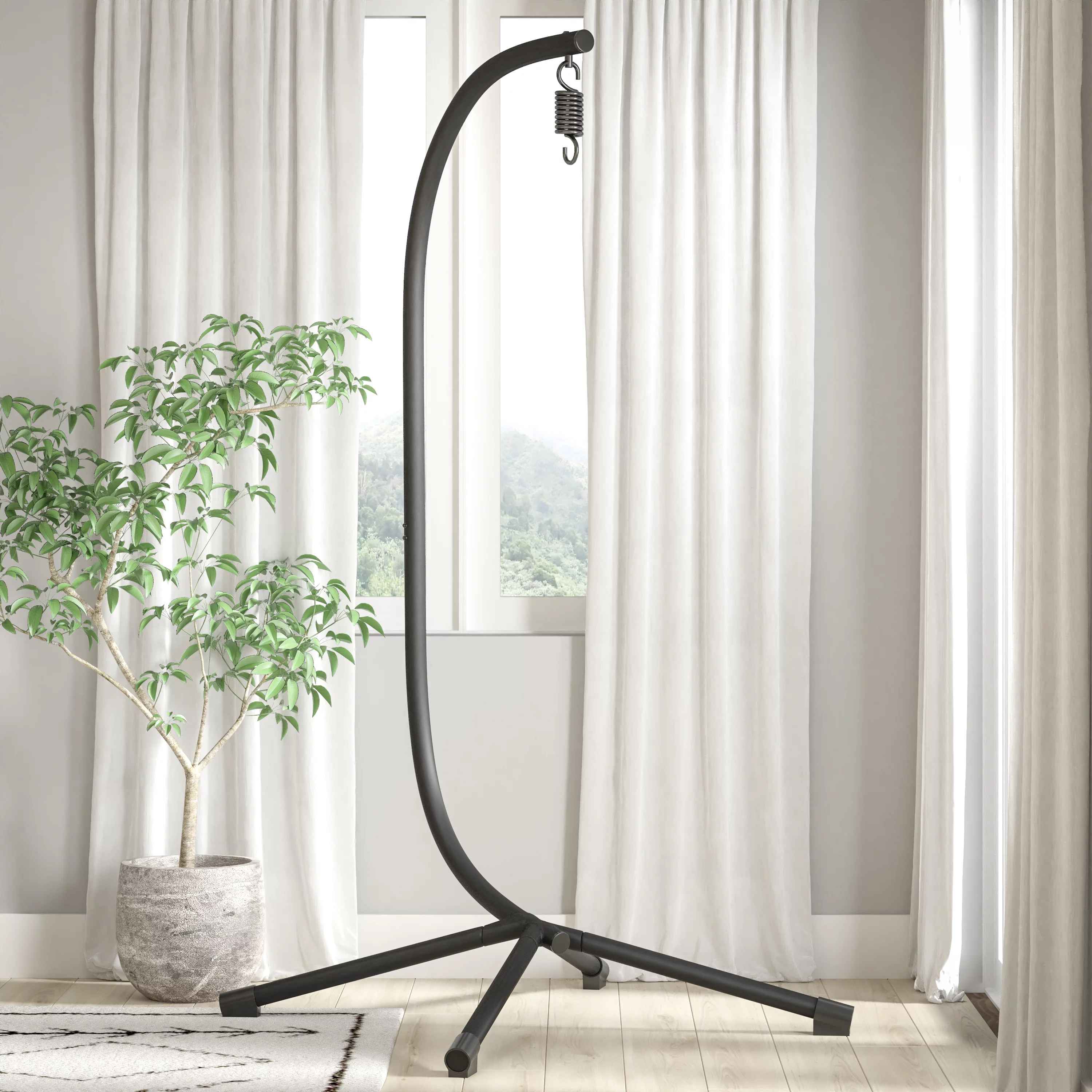 Flash Furniture Harvo Heavy Duty Commercial Grade All-Weather Hanging Hammock Chair C-Stand with Steel Offset Base and Hardware, 360 Degree Rotation