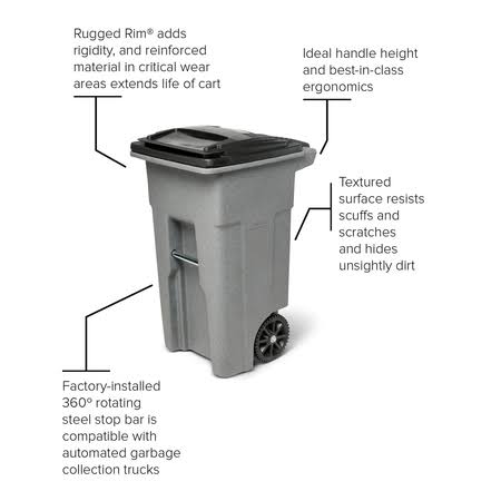 Toter 32 gal. Blackstone Trash Can with Quiet Wheels and Attached Lid