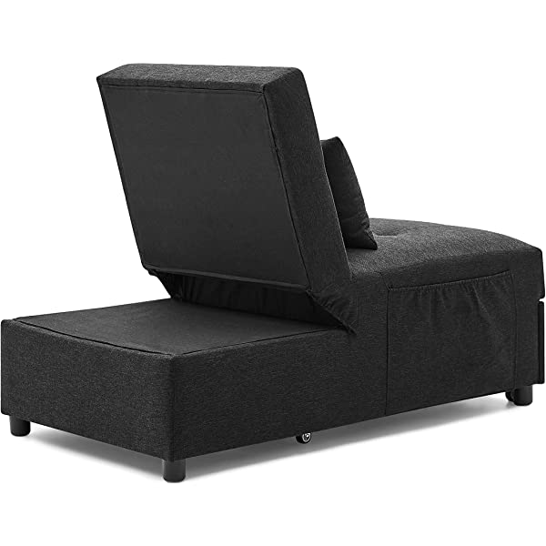 4-in-1 Sleeper Sofa Bed, HABITRIO Solid Wood Frame Polyester Upholstered Seating Couch w/A Pillow, Work As Ottoman, Single Chair