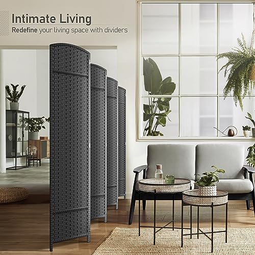 Sorbus 8-Panel Black Room Divider with Double Hinged Panels, 6 ft Tall Folding Privacy Screen
