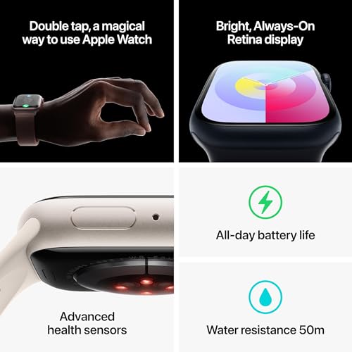 Apple Watch Series 9 [GPS 45mm] Midnight Aluminum Case with Midnight Sport Band, S/M (Renewed) - Radiant Selections