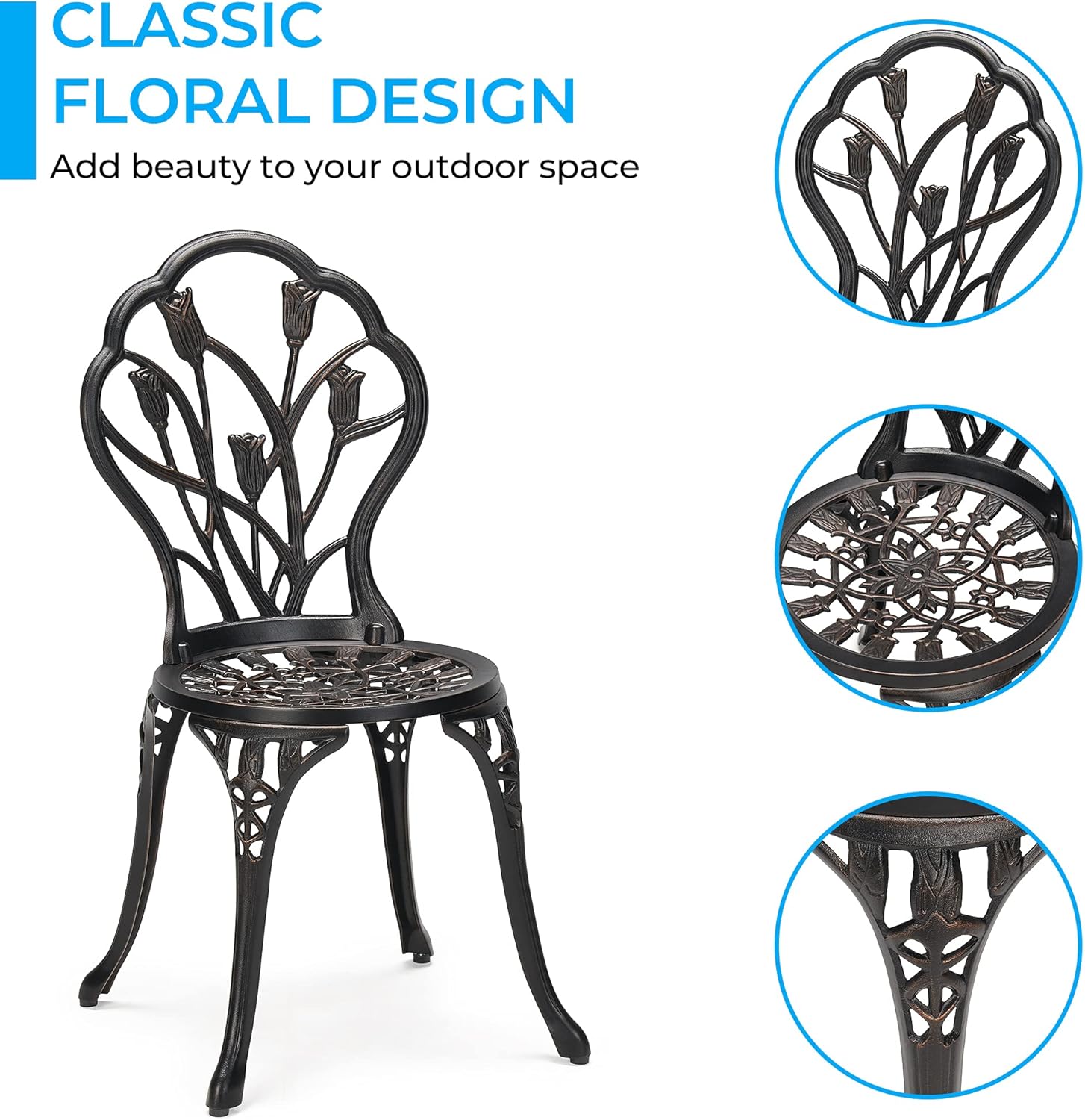 Laurel Canyon 3-Piece Cast Aluminum Patio Bistro Sets Antique Copper Finish Outdoor Furniture with Rust-Resistant Small Round Table and 2 Chairs for