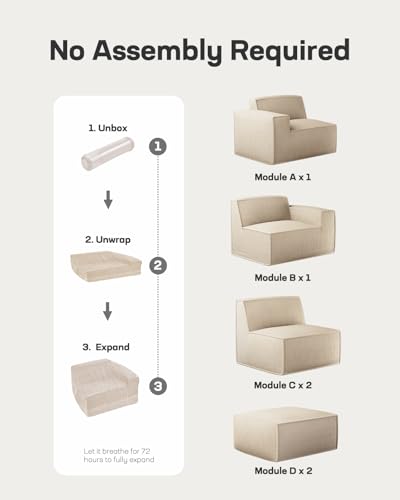 Marsail 142" Oversized Deep U Shaped Modular Sofa, Corduroy Cloud Couches with Deep Seats and High-Back Design