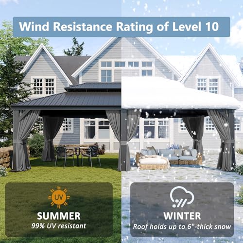 Aoxun 10' X 12' Hardtop Gazebo, Aluminum Outdoor Gazebo with Galvanized Steel Double Top Canopy