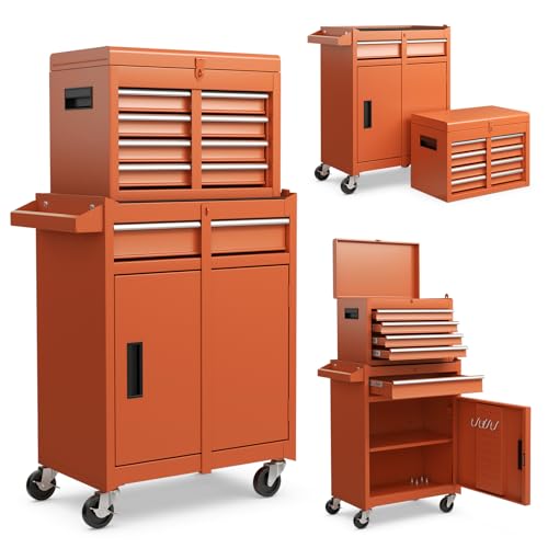 Goplus Rolling Tool Chest, 5-Drawer Tool Box Organizer w/Lockable Wheels & Sliding Drawers & Detachable Top & Adjustable Shelf