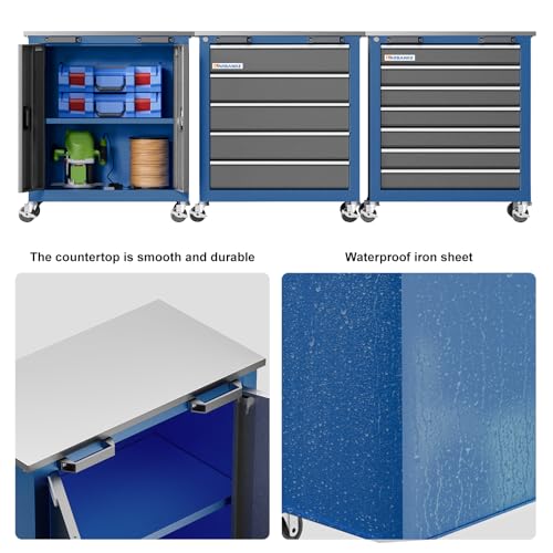 7-Drawer Rolling Toolbox,Tool Box with 360° Lockable Wheels and Padded Feet,Tool Chest with Keyed Locking System and Drawer Liners