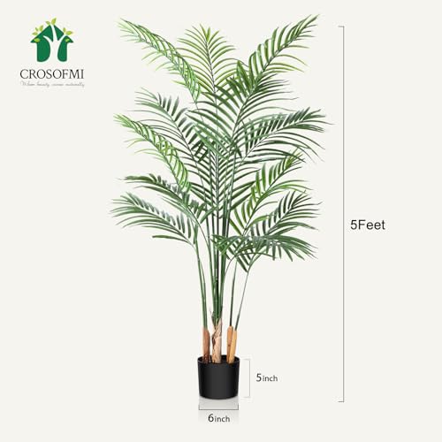 CROSOFMI Artificial Areca Palm Plant 6 Ft Fake Palm Tree with 13 Leaves Faux Yellow Palm in Pot for Indoor Outdoor House Home Office Modern