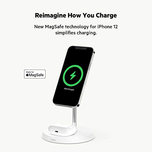 Belkin 2-in-1 MagSafe Wireless Charging Dock 15W Fast Charge iPhone Charger Compatible with iPhone 16, 15, 14, and 13 Series, AirPods