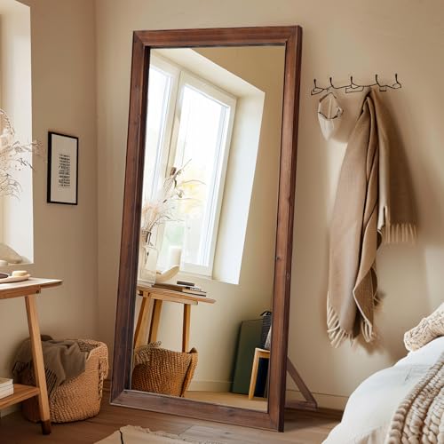 MELOMOIR Rustic Farmhouse Full Length Mirror, 64"x21" Wood Frame Floor Mirror, Free Standing Mirror Leaning Hanging Mirror