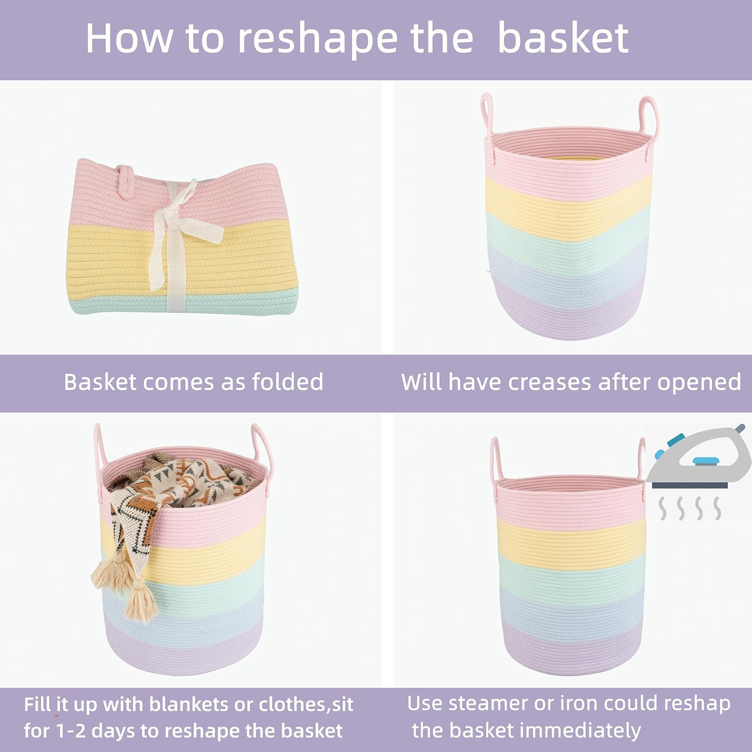 WarmHaven Rope Laundry Basket Hamper for Kids Girl Woven Storage Basket for Living Room Bedroom Boho Tall Baskets for Blanket Toys Pillow Towels Baby