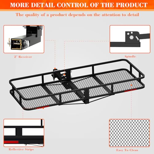 Hitch Cargo Carrier Basket Combo 60" x 24" x 6" 500 LBS Capacity Vehicle Baskets Fits 2" Receiver with 18.2 Cubic feet Cargo Bag, Hitch Stabilizer