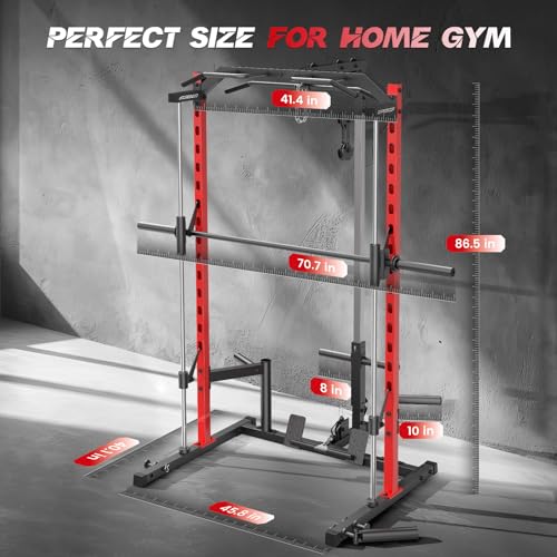 Smith Machine with LAT-Pull Down, Multi-Functional Smith Machine, Power Cage with Cable Crossover, Squat Rack with Landmine, Barbell Bar