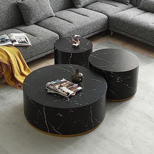 JUSTONE 15.75 ''Round Coffee Table, Accent End Table for Living Room Office Apartment, Modern Minimalist Side Table with Faux Marble Pattern