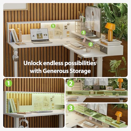 Agilestic L Shaped Electric Standing Desk with 2 Drawers, 63 Inch Ergonomic Adjustable Height Desk with Storage