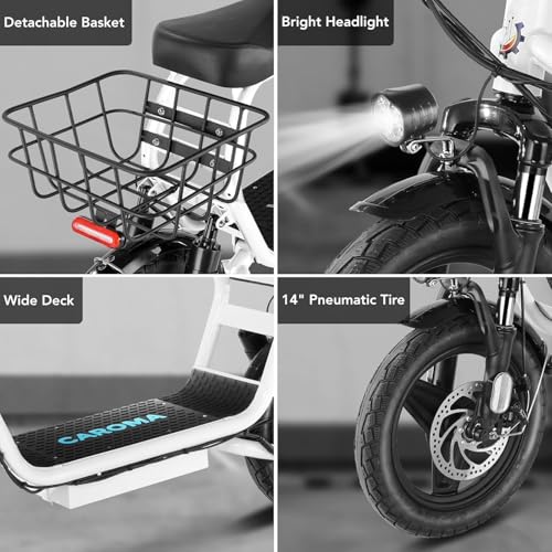 Caroma Peak 500W/800W/1200W Electric Scooter with Seat for Adults,up to 30 Miles&20MPH, 14" Fat Tire