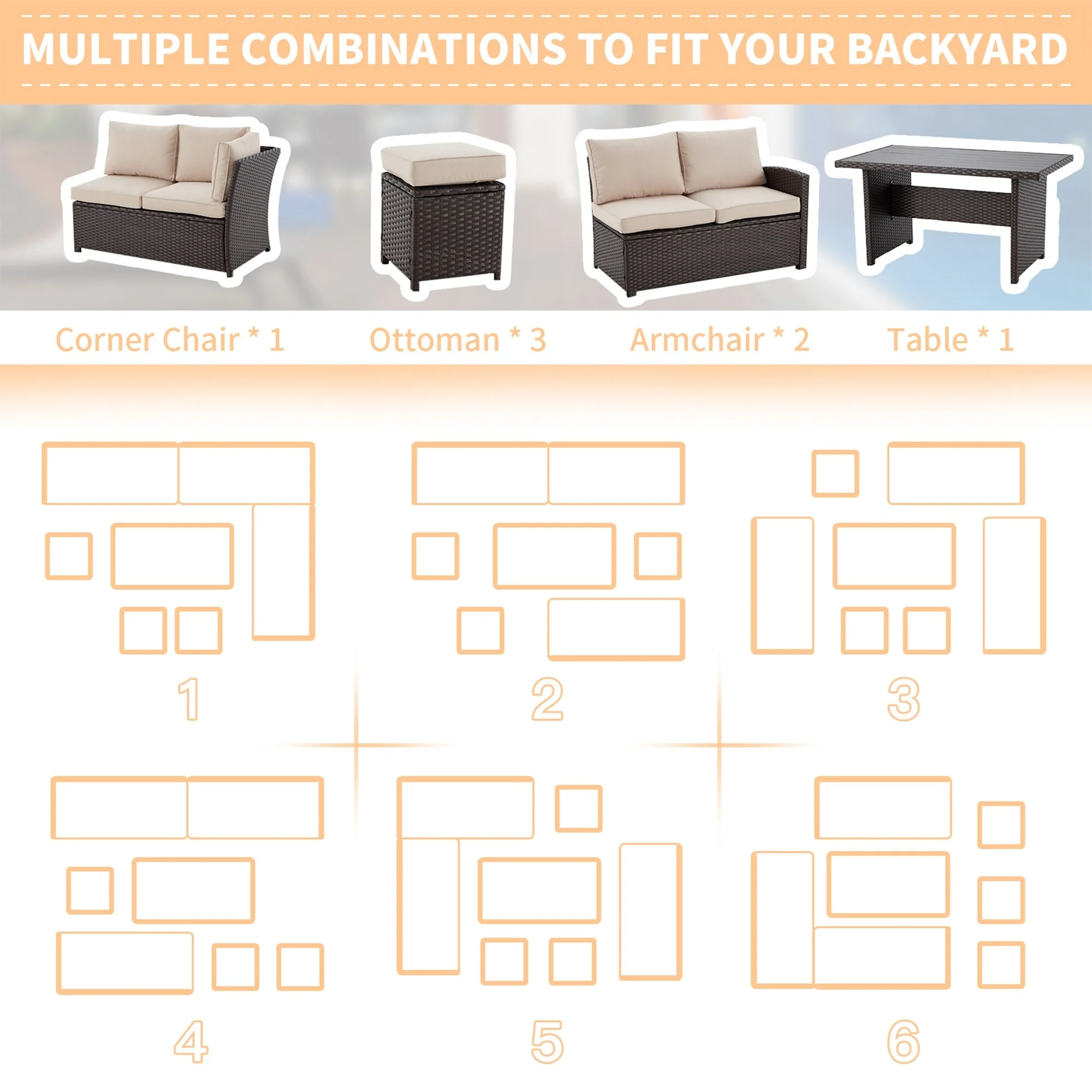 AECOJOY Outdoor 7-piece Wicker Dining Set Patio Sofa Furniture Beige - Curated Treasures Market