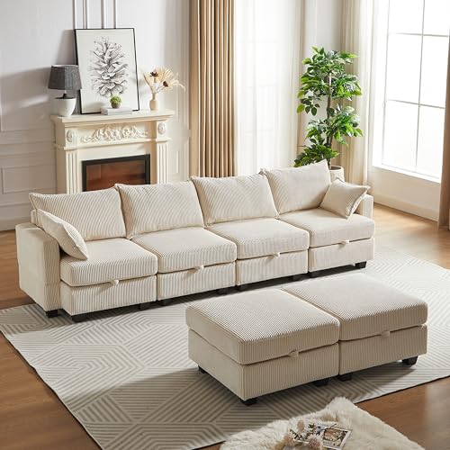 Oversized Modular Storage Sectional Sofa Customizable Seating Group Sofa&Couch Convertible Sleeper Sofabed with Movable Ottomans and Seat
