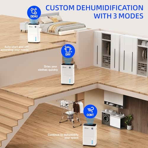 50 Pints Dehumidifier for Basement, Britsou Dehumidifiers for Home with Drain Hose - Quiet Smart Dehumidifier with 3 Modes, 24 Hr Timer