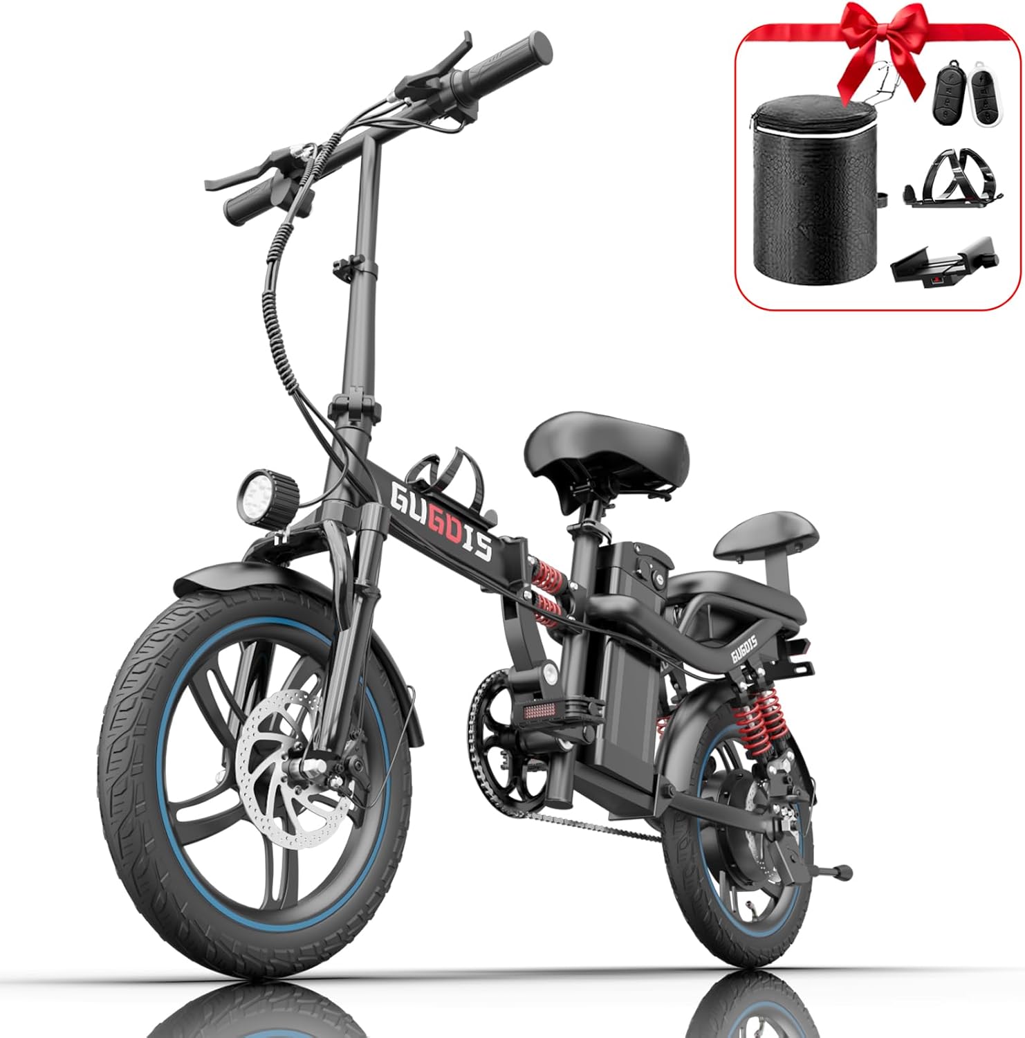 Electric Bikes for Adults,16" Tire Full Suspension Ebike with 500W Peak Brushless Motor & 48V 15AH Large Capacity Removable Battery