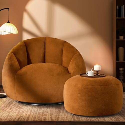 Giant Bean Bag Chair for Adults - Comfy Plush Round Shell Soft Accent Chair, Oversized Cozy Lounge Floor Sofa Reading Chair