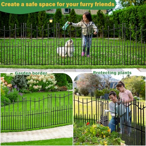 8 Panels No Dig Decorative Garden Fence, 40in(H)×17.6ft(L) Heavy-Duty Rustproof Metal Panels, Outdoor Dog Barrier for Yard & Patio, Landscape