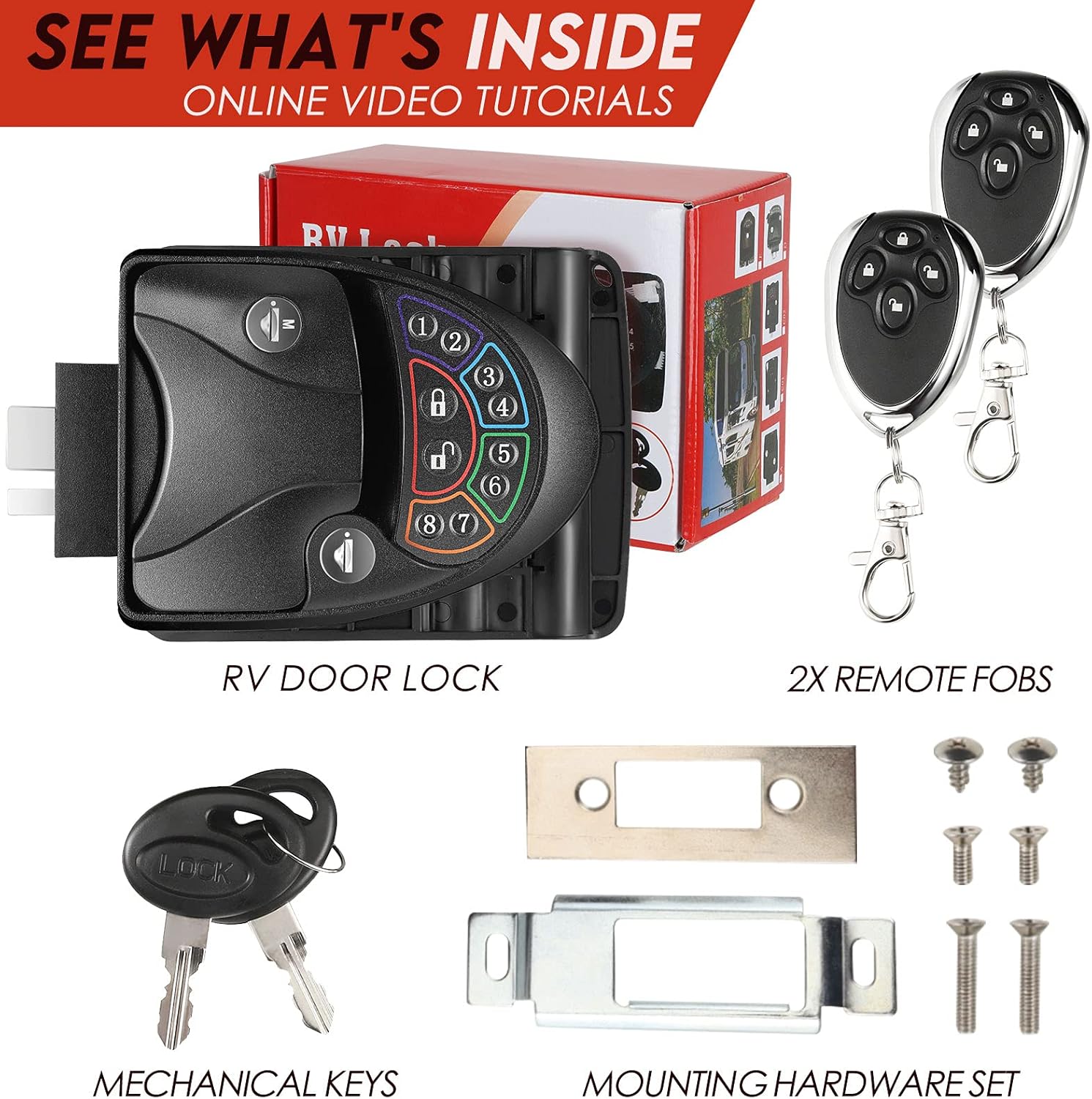 Rv Door Lock Keyless Entry with Deadbolt, RV Door Lock with 2 Wireless Remote Key