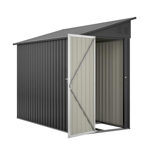 4×8 FT Outdoor Metal Storage Shed,Heavy-Duty Lean to Storage Shed with Floor Base,Garden Tool Metal Storage House W/Lockable Door and 2 Air Vents