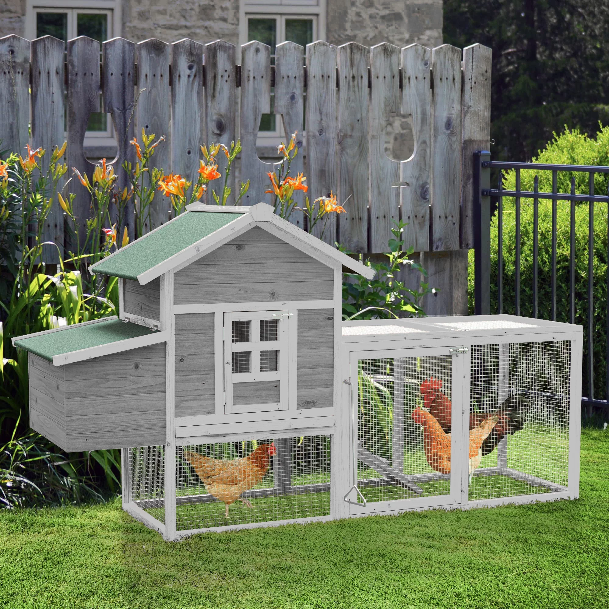 Grezone Chicken Coop Rabbit Hutch Hen Cage Large Wooden
