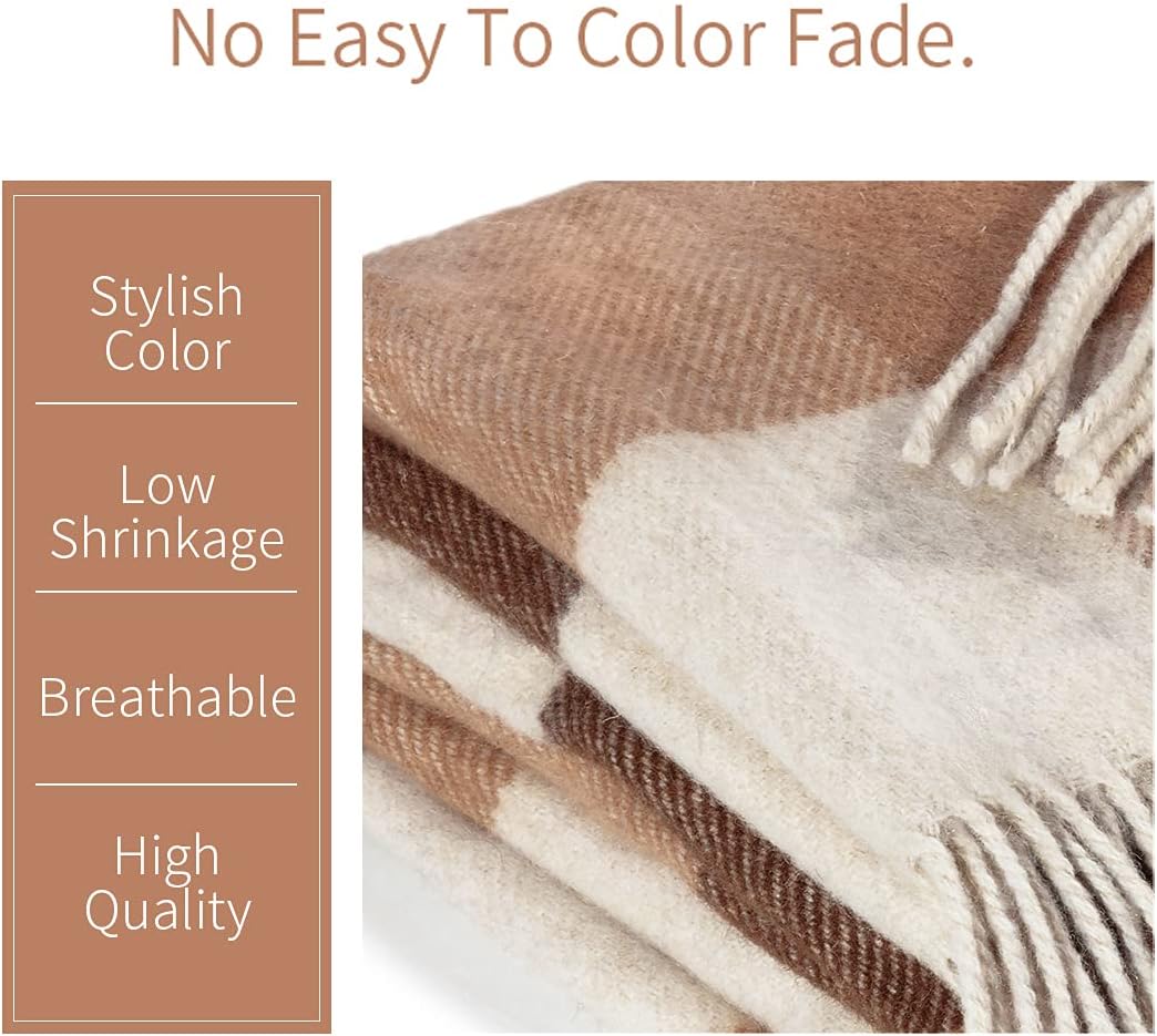 Farridoro Wool Throw Blankets 51Inches with 67Inches Decorative Fringe All Season Use Throw Blankets for Bed Sofa Couch Camping Chair Outdoor
