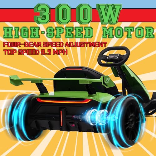 KerryYoo K61 Go Kart Electric Drift Kart Car with Length Adjustable Seat, 24V Outdoor Ride on Toy with 4 Speed Mode