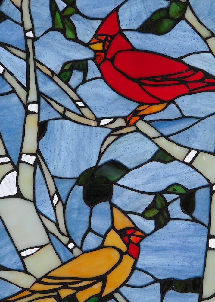 Meyda 119436 13x22 W x 10x22 H Cardinals Morning Stained Glass Window