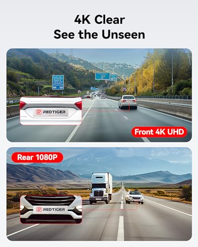 REDTIGER Dash Cam Front Rear, 4K/2.5K Full HD Dash Camera for Cars, Included 32GB Card, Built-in Wi-Fi GPS, 3.16” IPS Screen, Night Vision