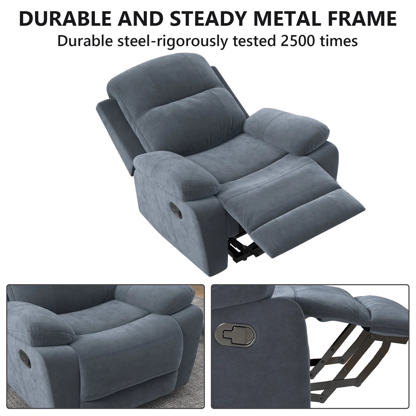 Bonzy Home Single Recliner Chairs for Living Room Overstuffed Breathable Fabric Reclining Chair Manual Sofas, Gray