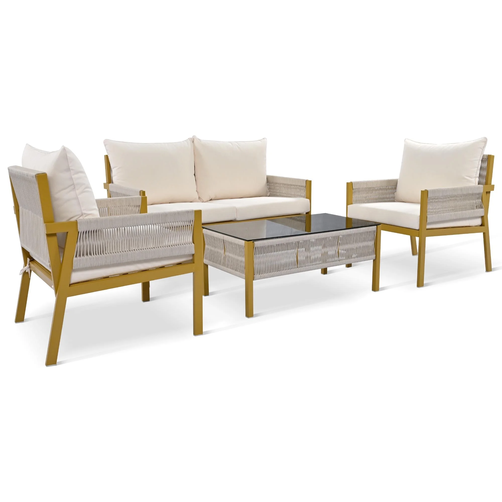 Glavbiku 4-Piece Patio Furniture Set,Outdoor Furniture with Tempered Glass Table for Backyard,Yellow