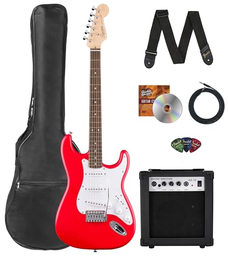 Fender Squier Stratocaster - Torino Red Bundle with Amplifier, Gig Bag, Strap, Instrument Cable, Picks, and Austin Bazaar Instructional DVD