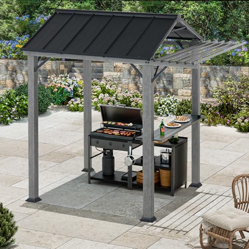Hardtop Grill Gazebo 6'x12'with Side Shelf, Outdoor Gazebo with Bottle Opener & Hooks