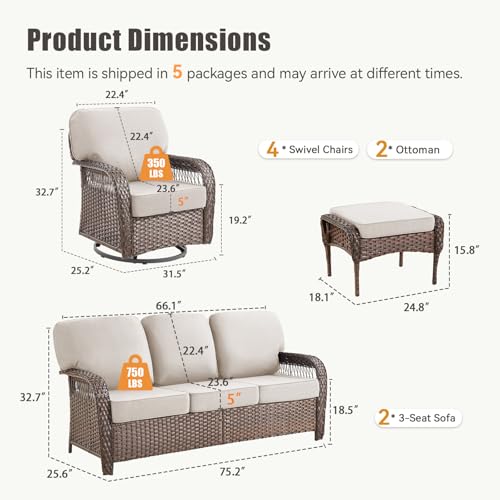 7 Pieces Outdoor Furniture Set with Swivel Chairs