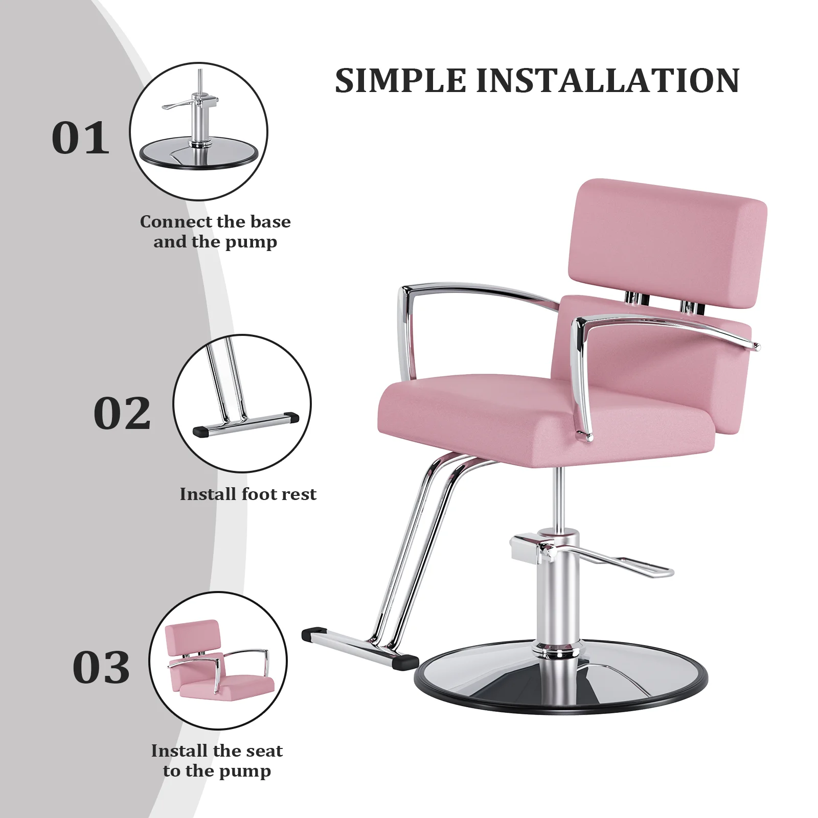 OmySalon Salon Chair Heavy Duty for Stylist, Barber Chair Pink 360 Degree Swivel, Hydraulic Pump for Hair Cutting