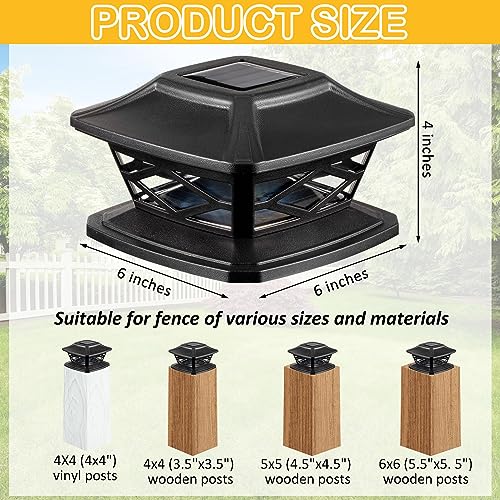 24 Packs Solar Post Cap Lights Outdoor Fence Post Lights Waterproof LED Solar Powered Deck Cap Lights for 4x4 5x5 6x6 Posts Fence Deck Patio Garden