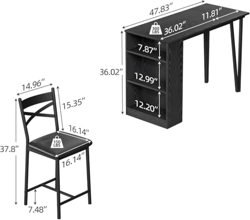 GAOMON 3 Piece Bar Table Set for 2, Bar Table and Chairs Set with with Flip Top Extension, Dining Table Set with Storage Shelves