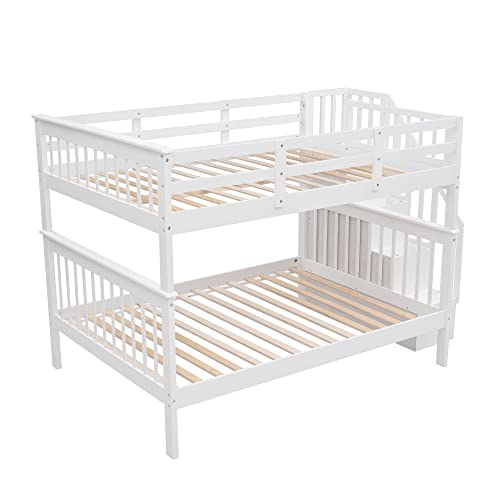 Ball & Cast Full Over Full Bunk Bed with Twin Size Trundle and Built in 4 Drawer,Wood Bunkbed w/Storage Ladder & Slat Support