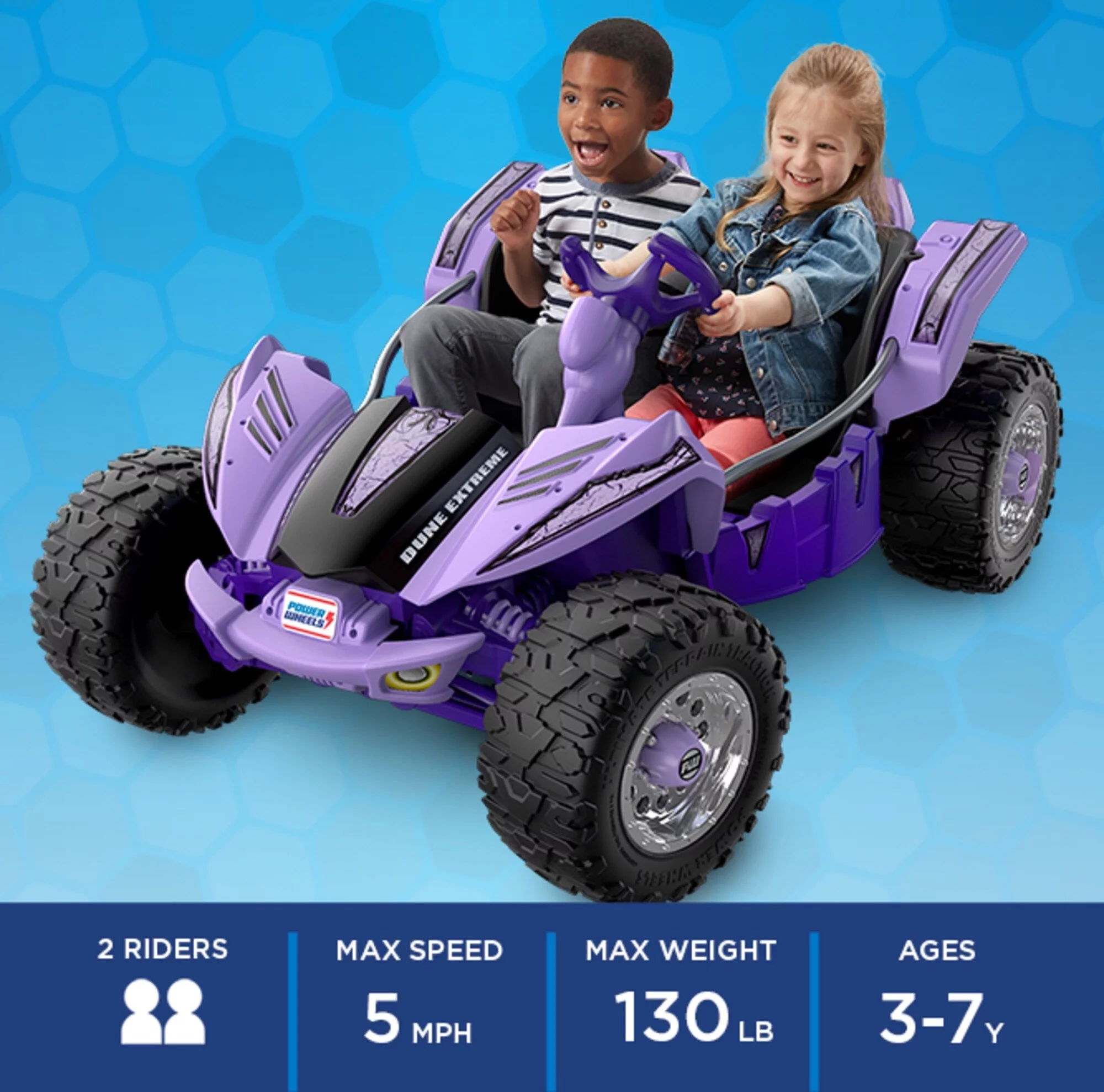 12V Power Wheels Dune Racer Extreme Battery-Powered Ride-on, Purple, for a Child Ages 3-7