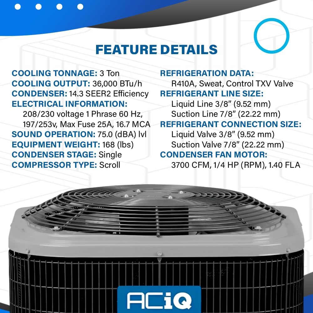 14.3 SEER2 3 Ton Single Stage Air Conditioner Condenser & 21" Width Multi-Positional Evaporator Cased Coil w/Thermostat | 36